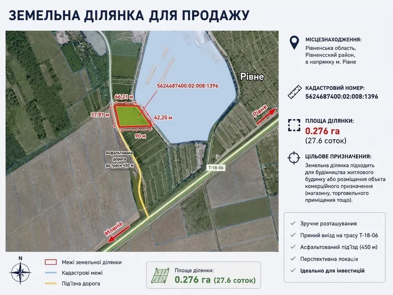 Продаж ділянки 27.6 сот. біля Рівного (с. Обарів)  — фото 1 з 3