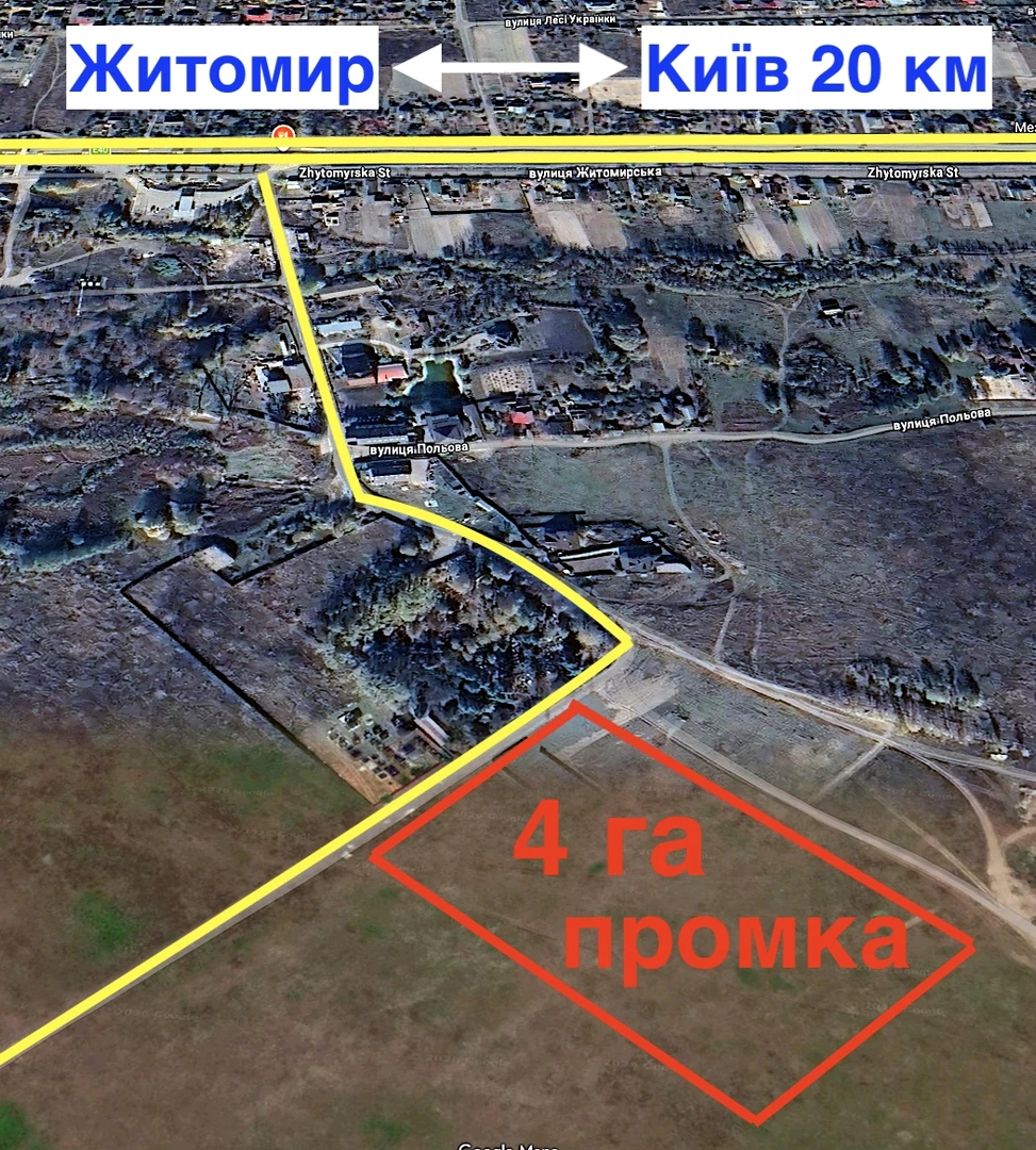 1216. Продаж, земельна ділянка під виробництво, логістику за 20 км від Києва, Житомирська траса — фото 1 з 1