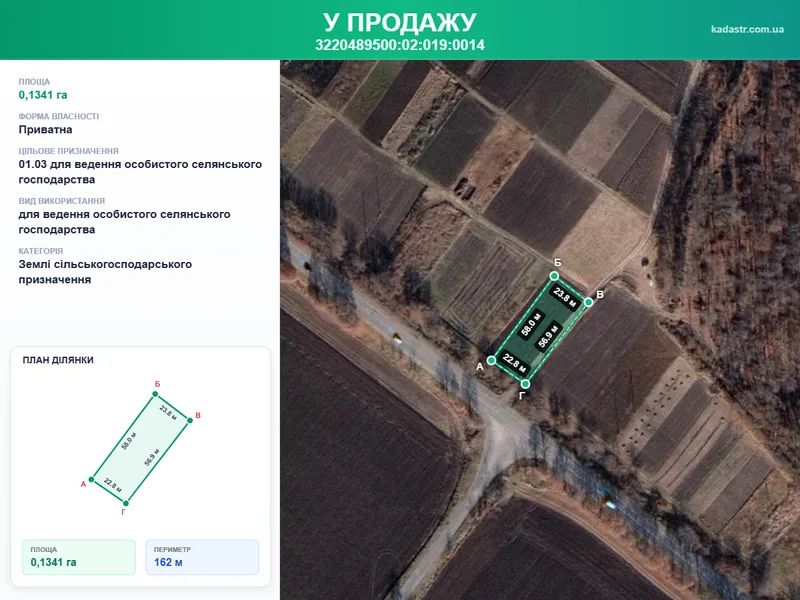 Продам земельну ділянку 13,41 сотки село Шкарівка — фото 1 з 2