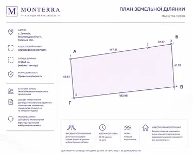 БЕЗ % Продаж фасадної земельної ділянки площею 1 га в с. Демидів, Вишгородський район — мініатюра фото 1